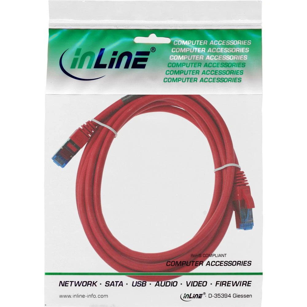 InLine Patch kabelis Cat.6A, S/FTP (PiMf), 500MHz, raudonos spalvos – 1m