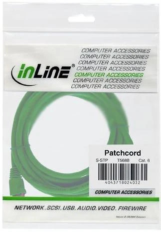 InLine Patch kabelis Cat.6A, S/FTP (PiMf), 500MHz, žalios spalvos - 1m