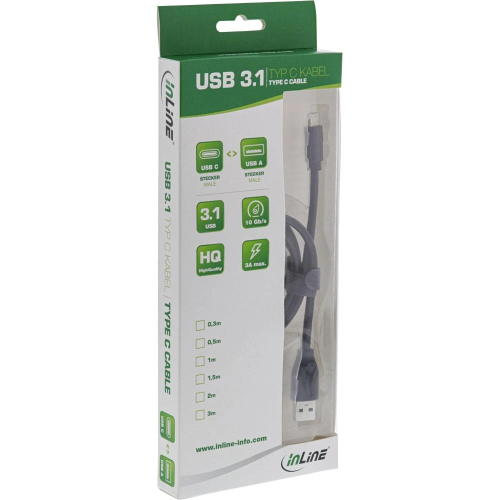 USB InLine USB-A – USB-C laidas, 1 m juodas (35711)