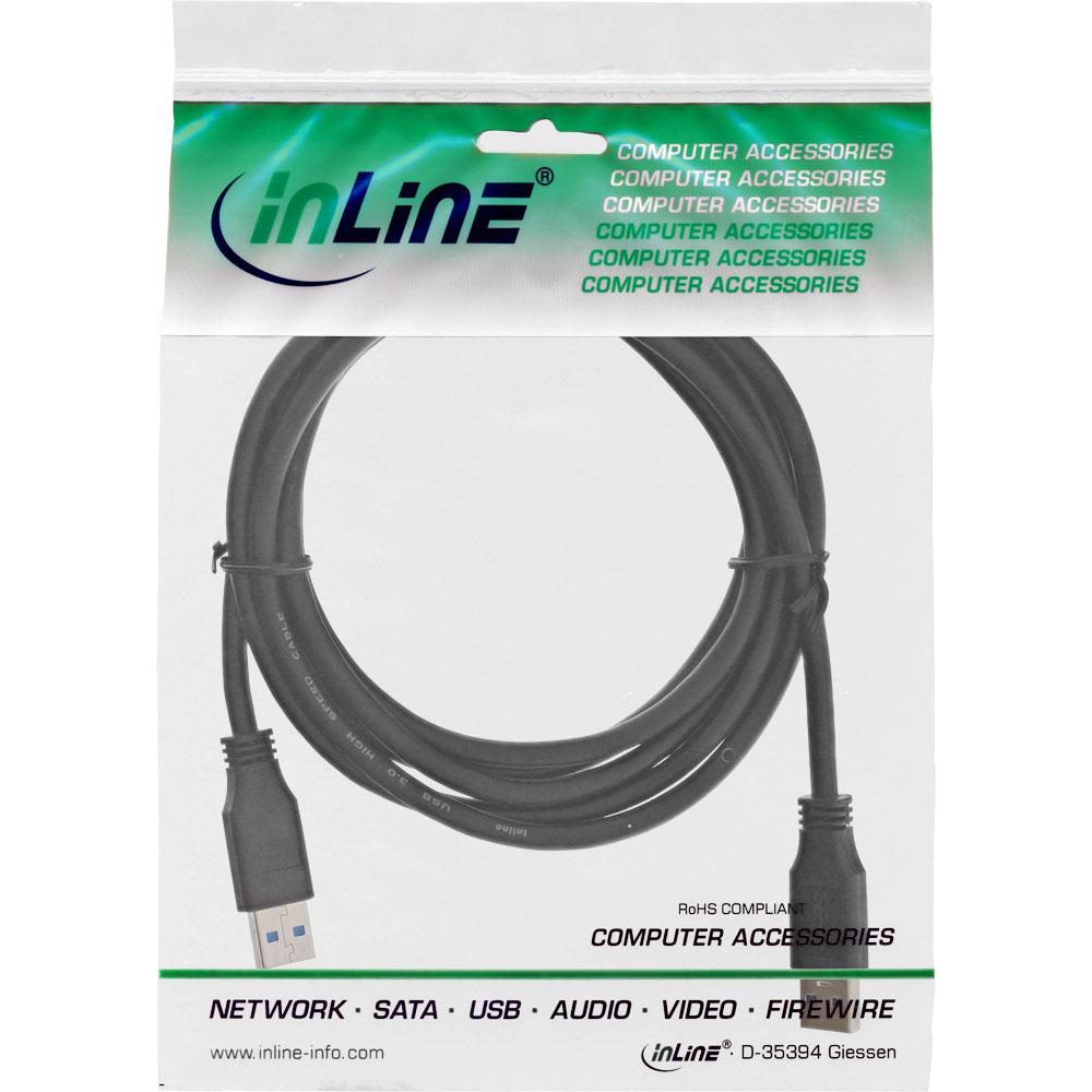 InLine USB 3.0 kabelis, nuo A iki A, juodas - 2m