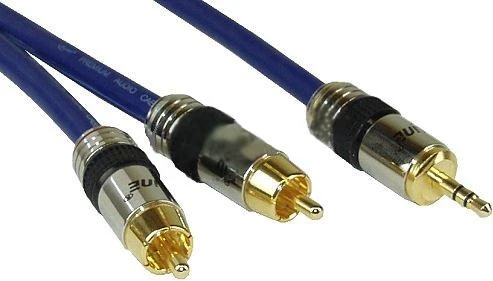 Mėlynas InLine 3,5 mm į RCA kabelis su paauksuotomis jungtimis
