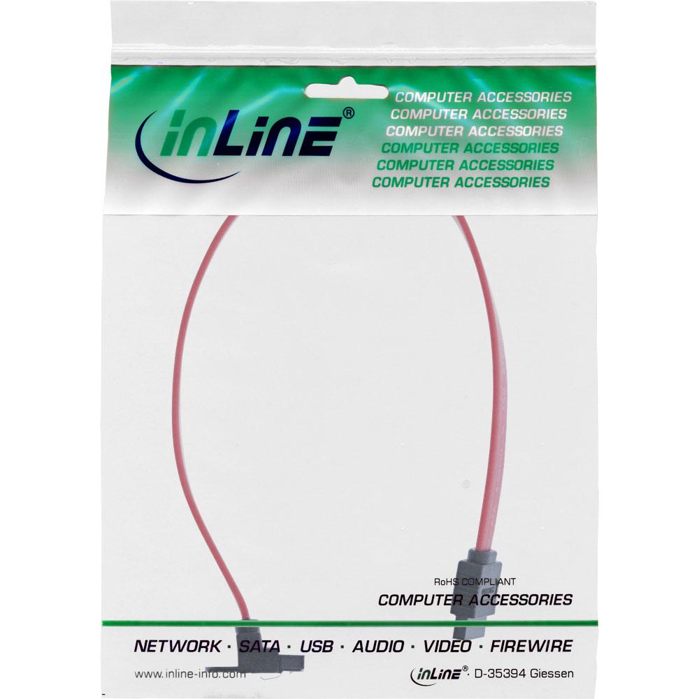 „InLine SATA III“ (6 Gb/s) kabelis kampuotas, raudonas, 0,3 m