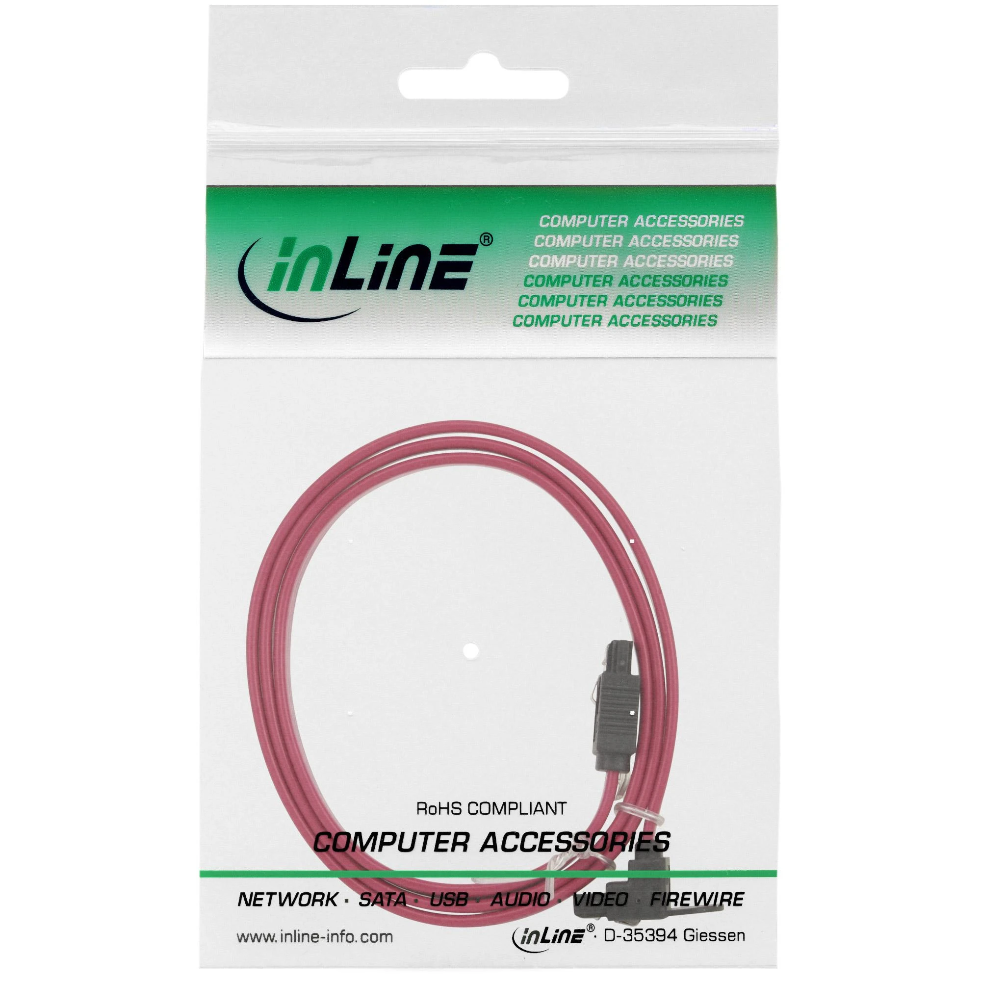 Intos InLine SATA III laidas, 90°, 75 cm, raudonas