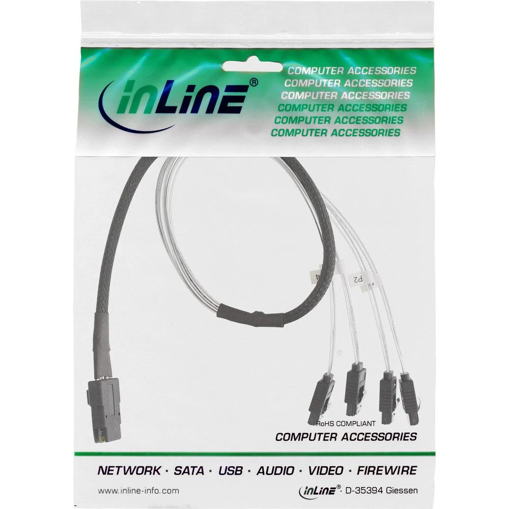 InLine SFF 8087 – SATA x4, 0,75m, Raudona (27610)