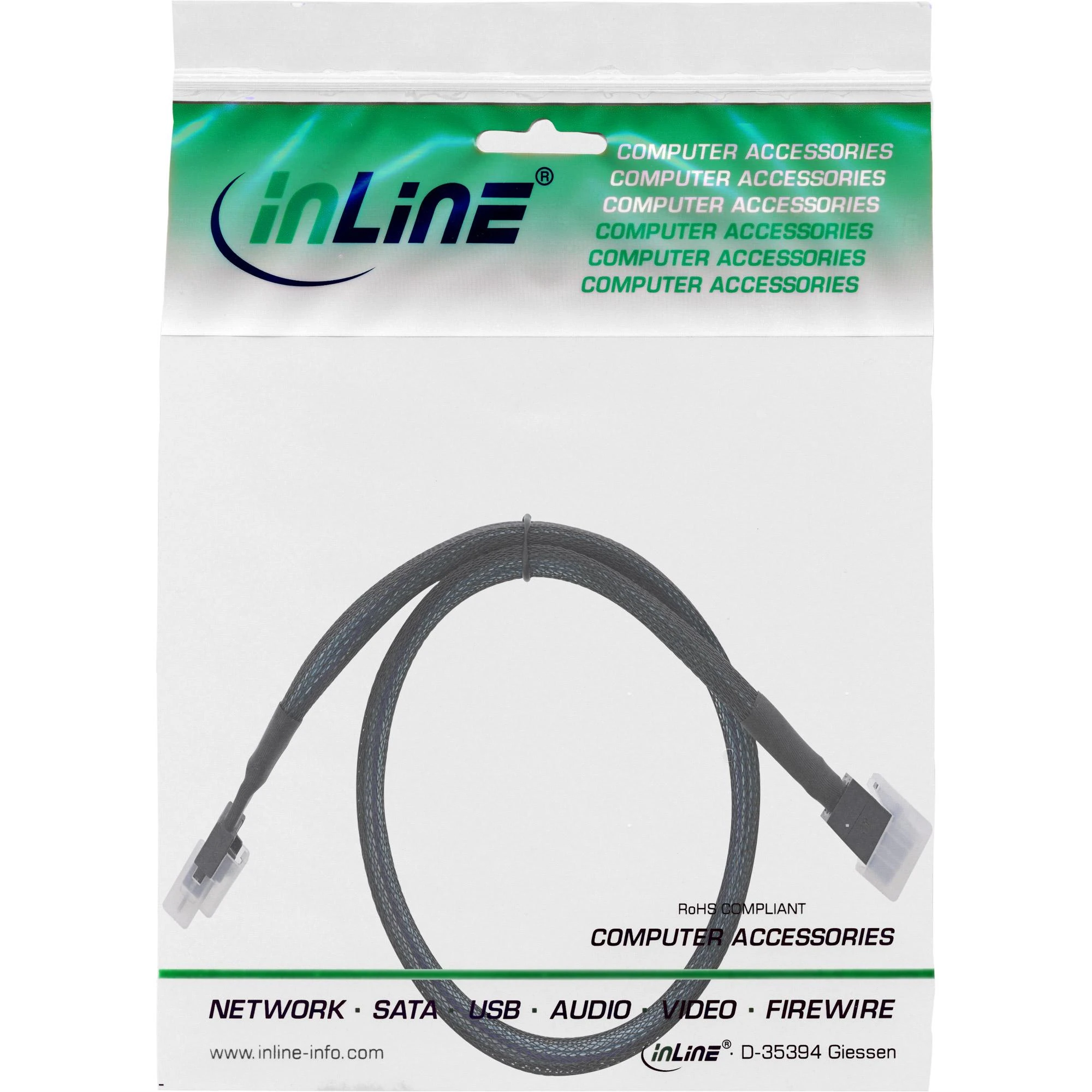InLine 27643B 24Gbits Slim-SAS kabelis 4iSFF-8654 auf Mini-SAS-HDSFF-8643 100cm