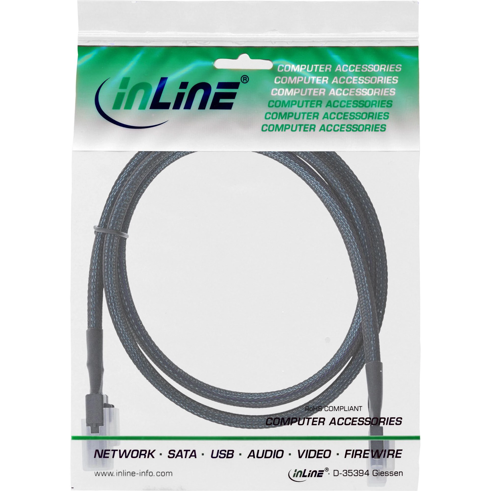 InLine ® Plonas SAS kabelis, SFF-8654 zu Mini SAS SFF-8087, 12Gb/s, 1m