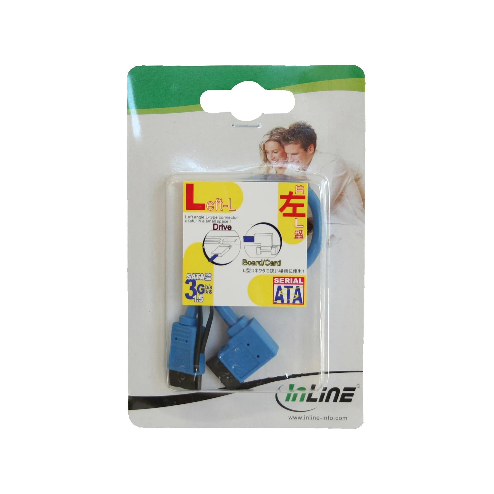 Intos InLine suapvalintas SATA laidas su L jungtimi (kairėje), 0,5 m
