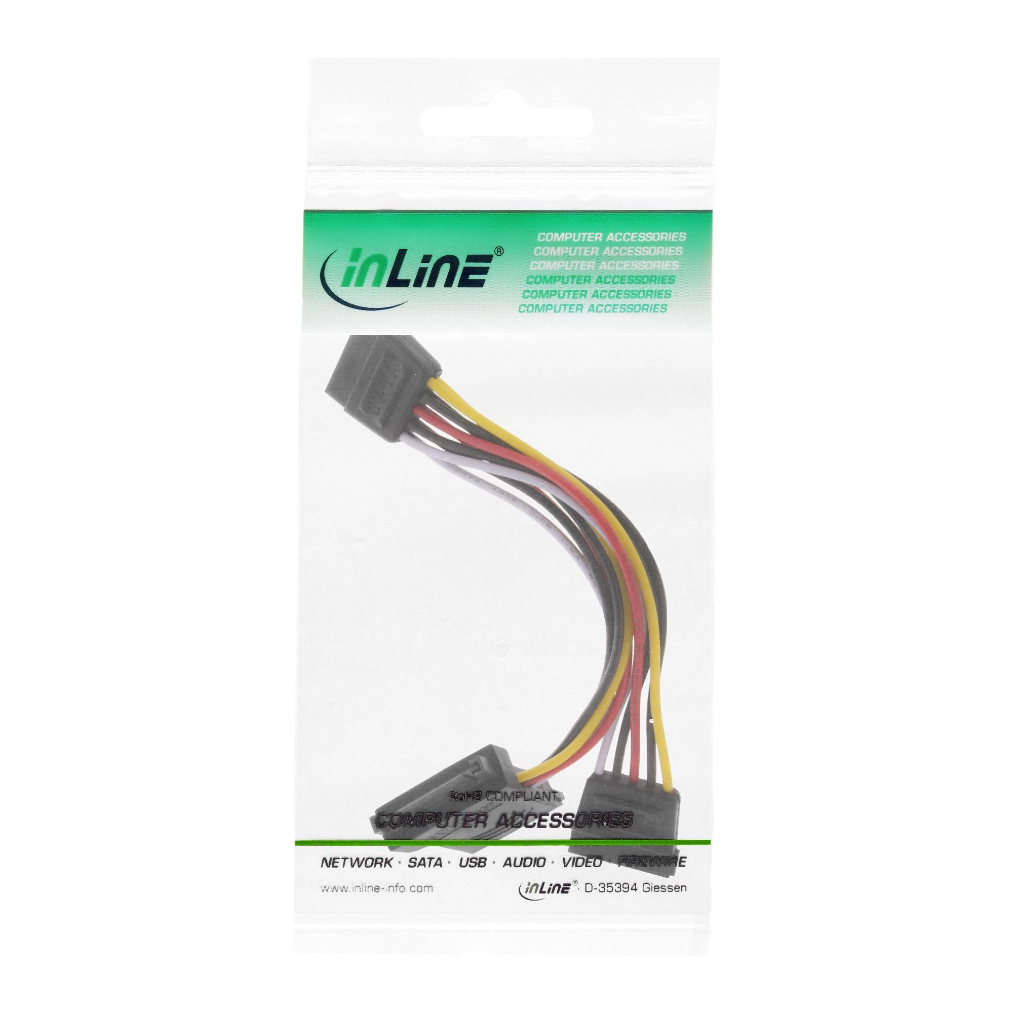InLine SATA 15 kontaktų – SATA 15 kontaktų x3, 0,15 m, daugiaspalvis (29681)
