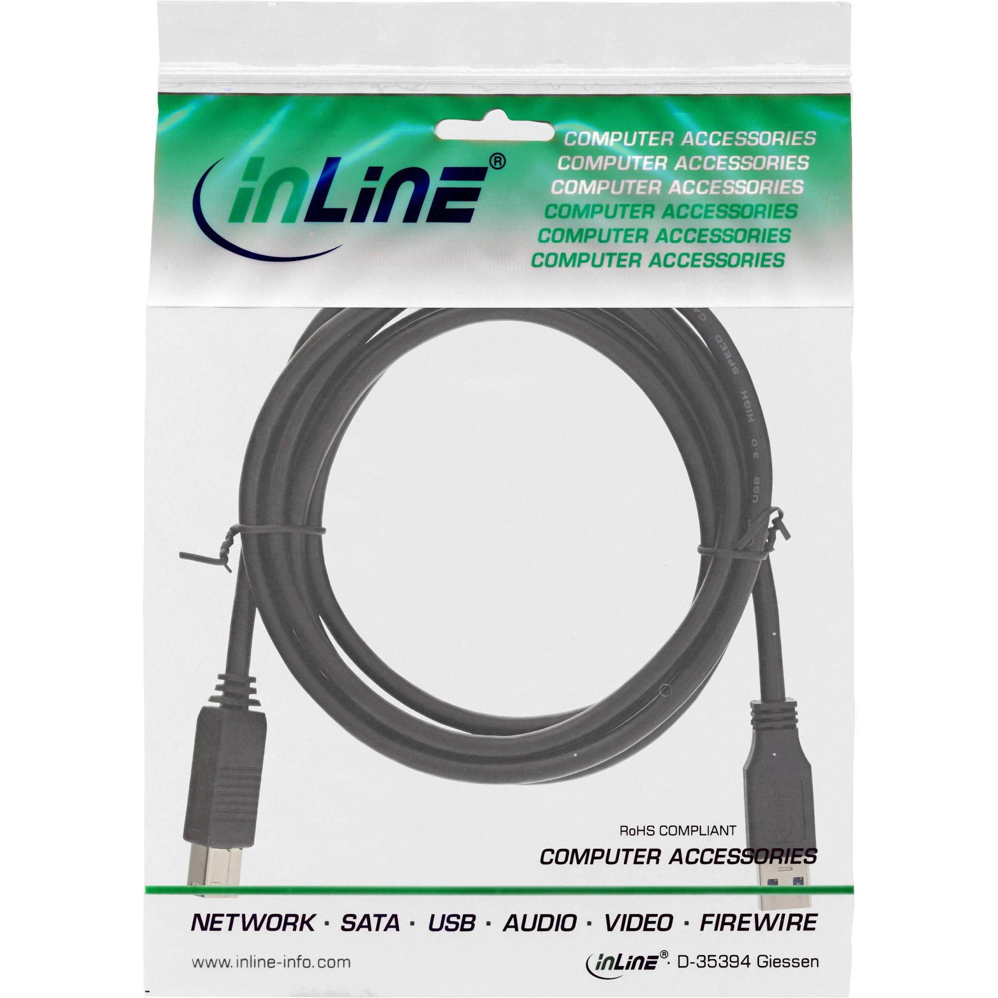 InLine USB 3.0 kabelis, nuo A iki B, juodas - 2m