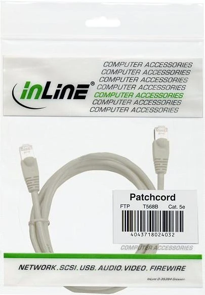 Intos InLine CAT5e F / UTP tinklo kabelis, 30 m, pilkas
