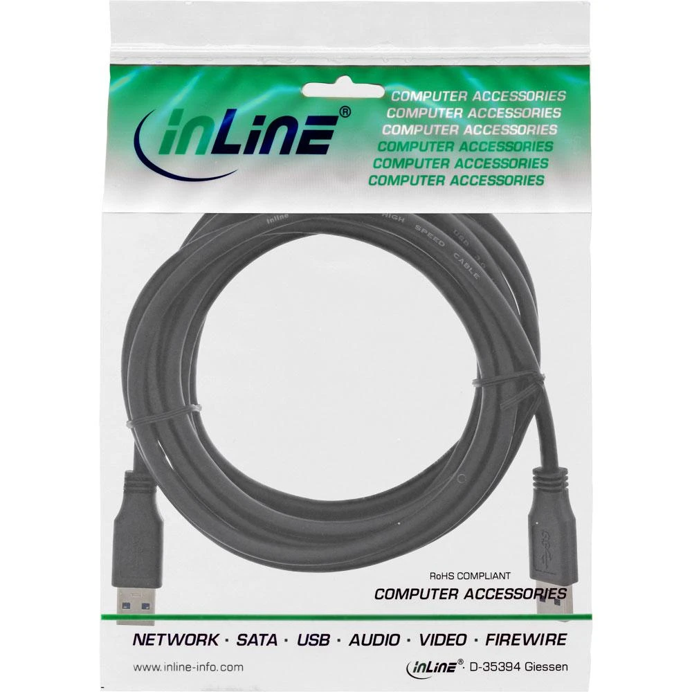 InLine USB 3.0 kabelis, nuo A iki A, juodas - 3m