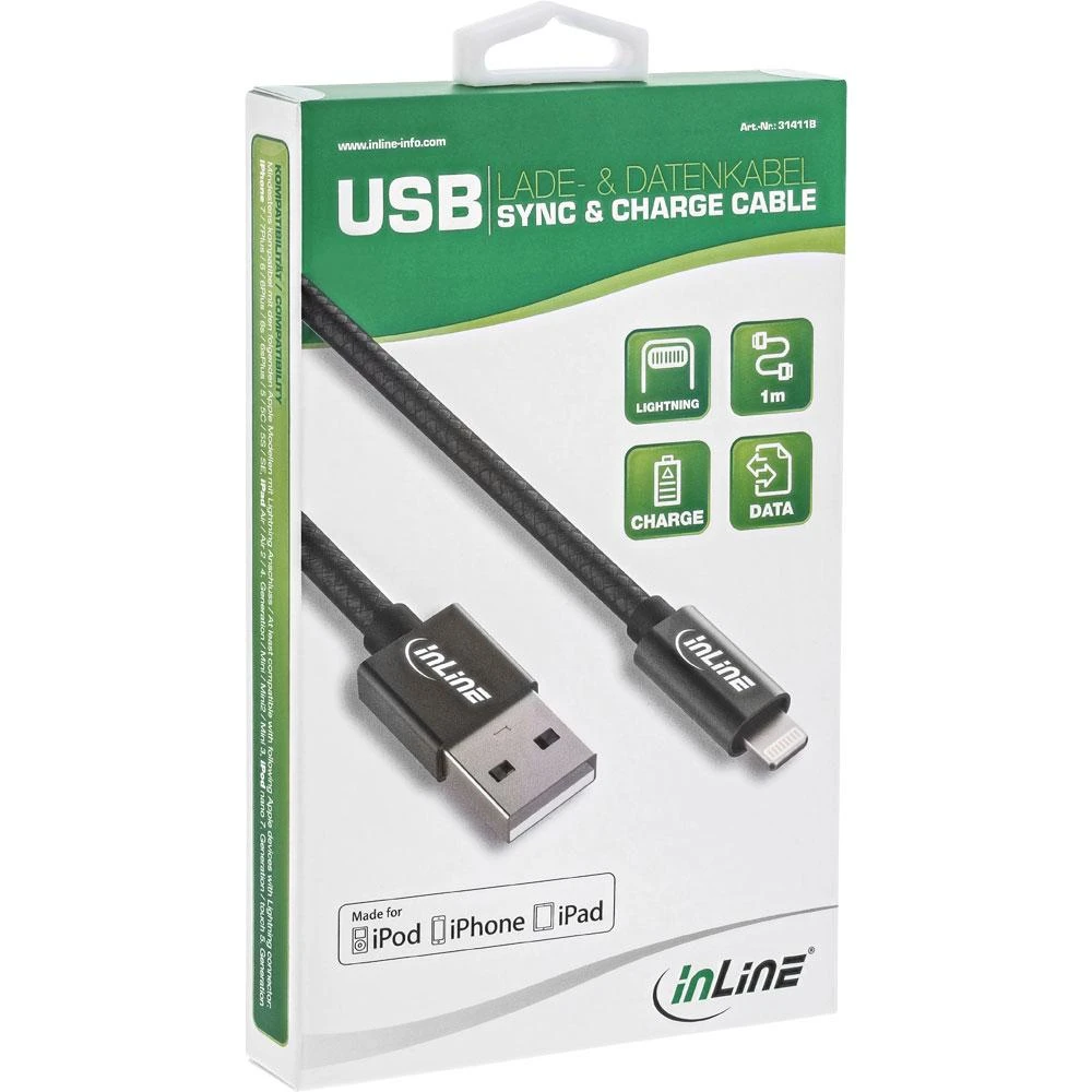 InLine Lightning USB laidas, juodas/aliuminis, 1 m MFi sertifikuotas