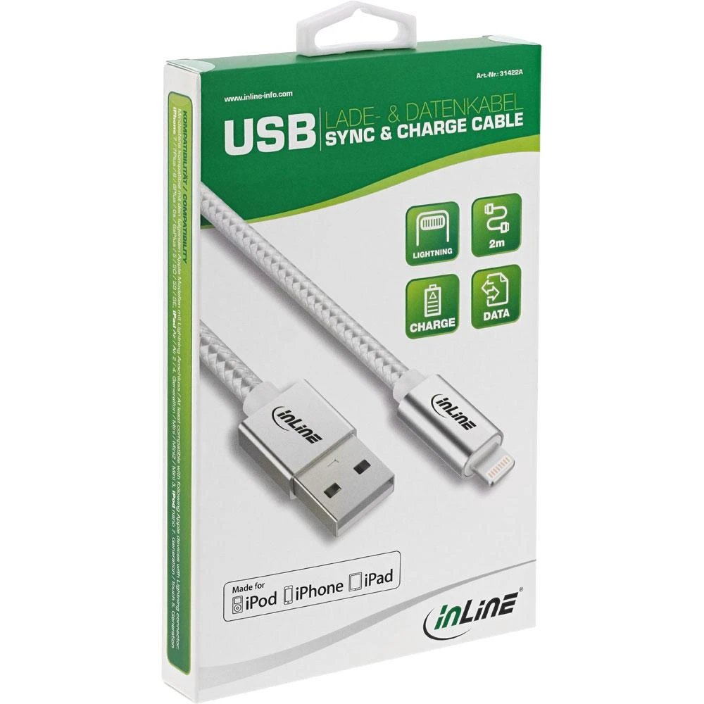 InLine Lightning USB kabelis, sidabrinis/aliuminis, 2m MFi sertifikuotas