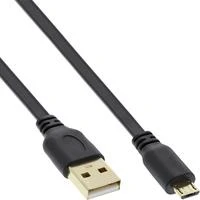 InLine Micro-USB 2.0 plokščias kabelis, USB-A iki Micro-B, juodas - 3m