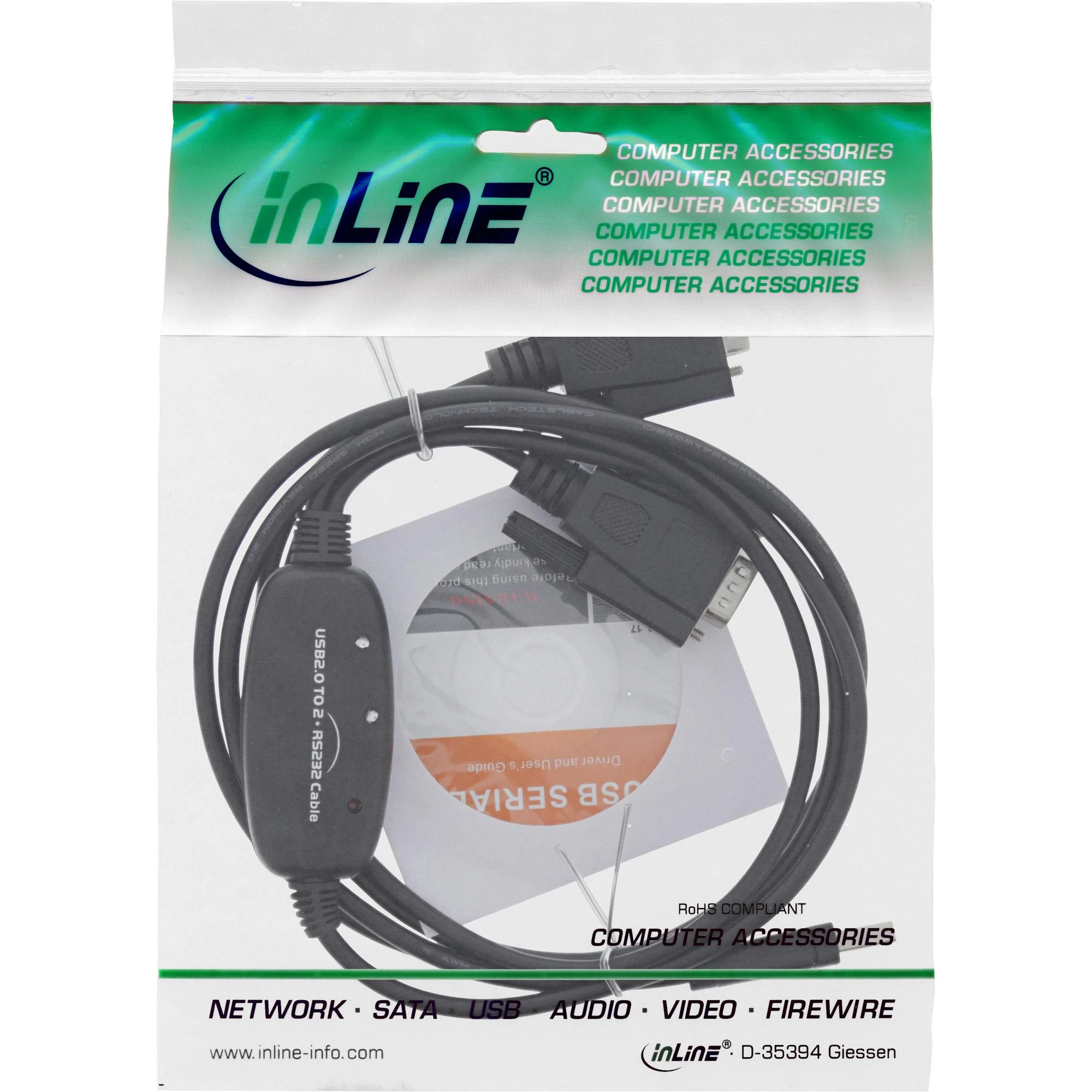 Šakotuvas InLine ® USB 2.0–2x nuoseklusis adapterio kabelis A tipo USB iki 2x 9 kontaktų sub-D kištukas 1,5 m