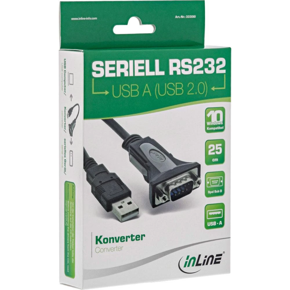 Kabelis USB InLine USB-A - RS-232 0.25 m Juodas (33306I)