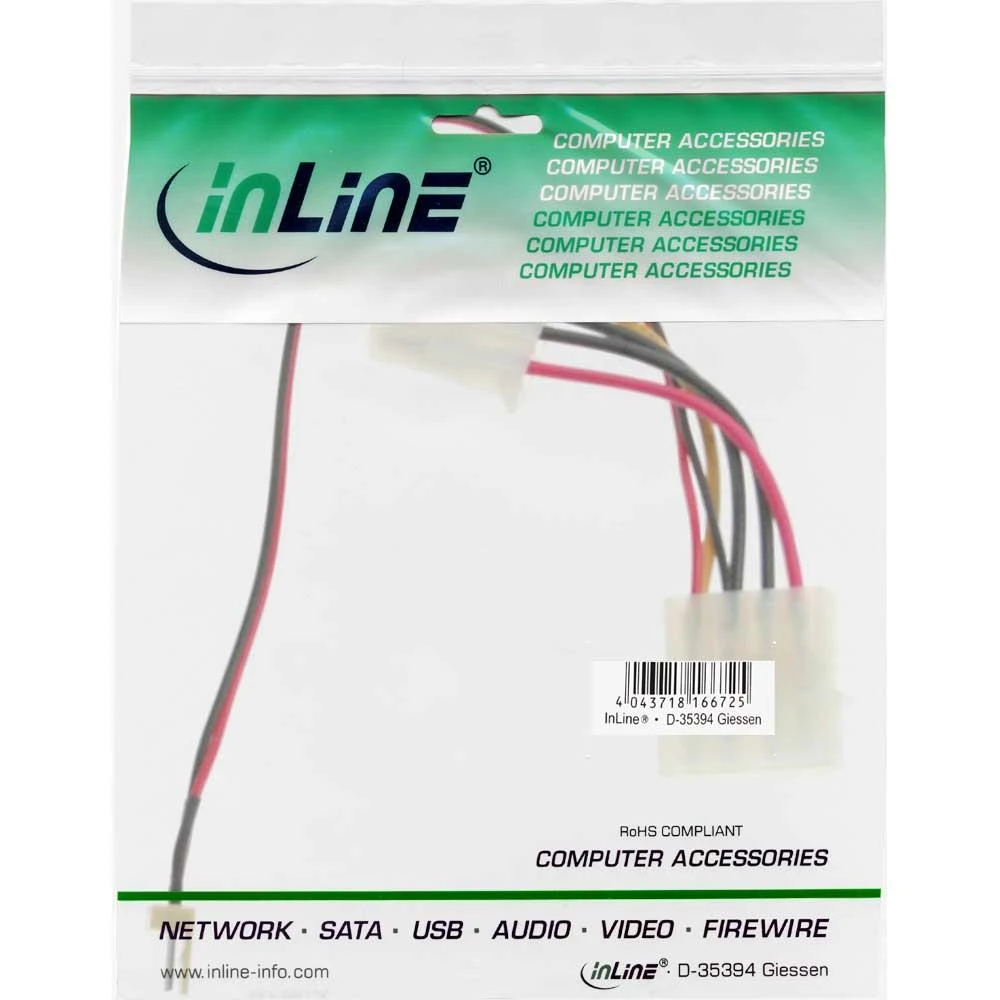 Inline Įmontuotas 3 kontaktų į 4 kontaktų „Molex“ ventiliatoriaus adapterio kabelis