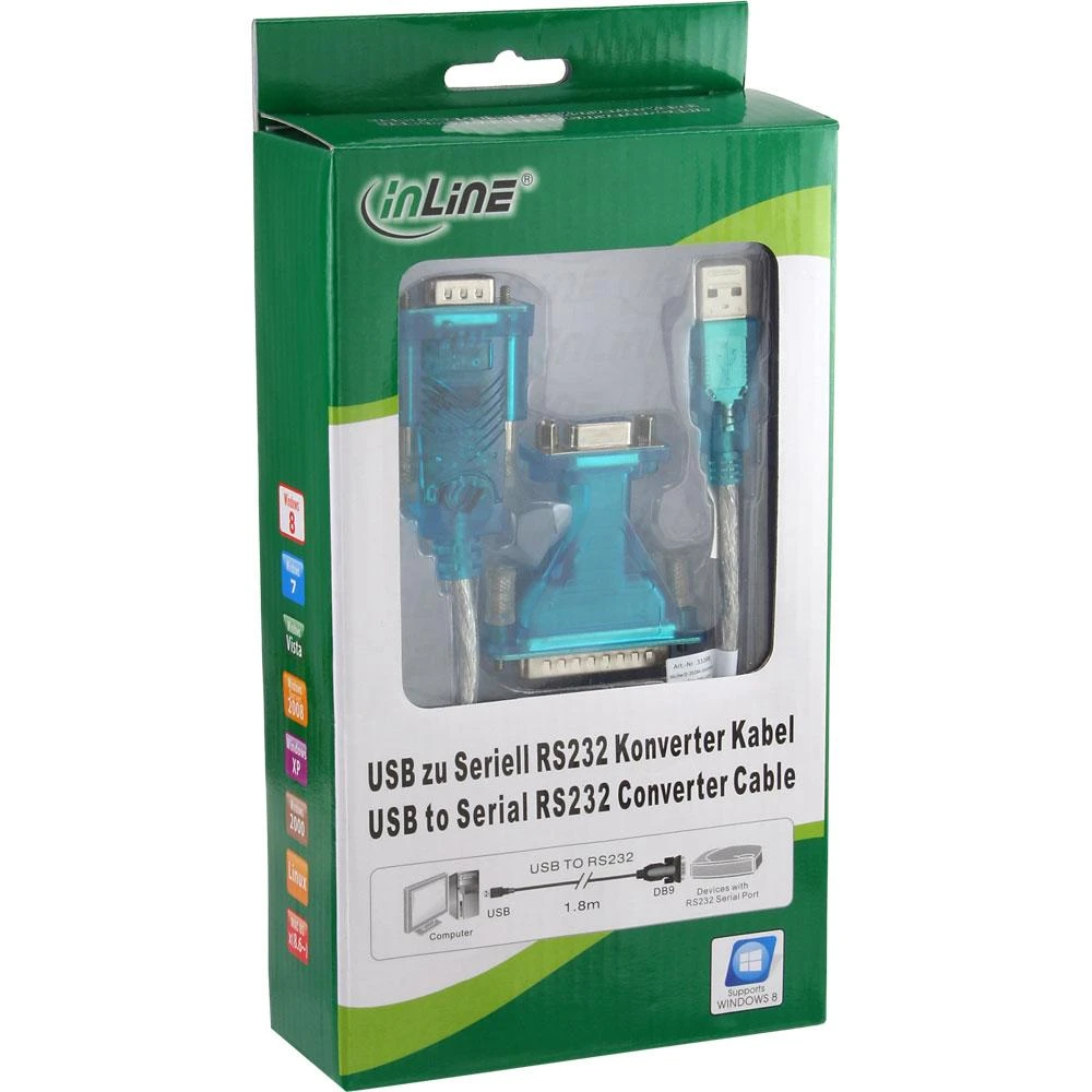 Kabelis USB InLine USB-A - DB-9 1.8 m Permatomas (33396)