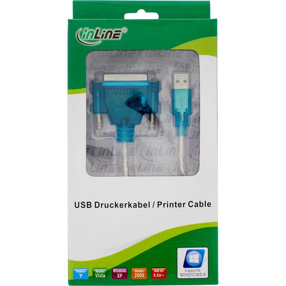 Kabelis USB InLine USB-A – IEEE 1284 (LPT) 1,8 m Permatomas (33397I)