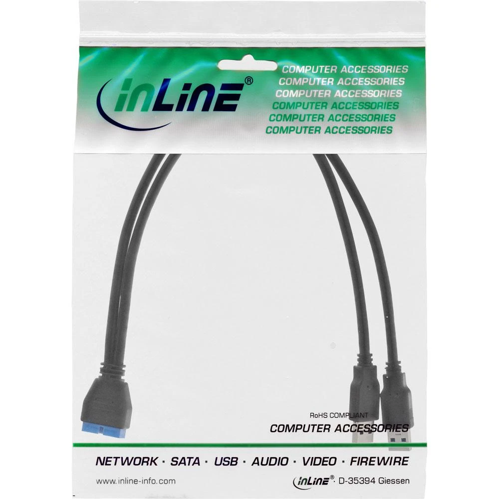 Kabelis USB InLine 2x USB-A - 19 kontaktų 0,4 m Juodas (33447I)