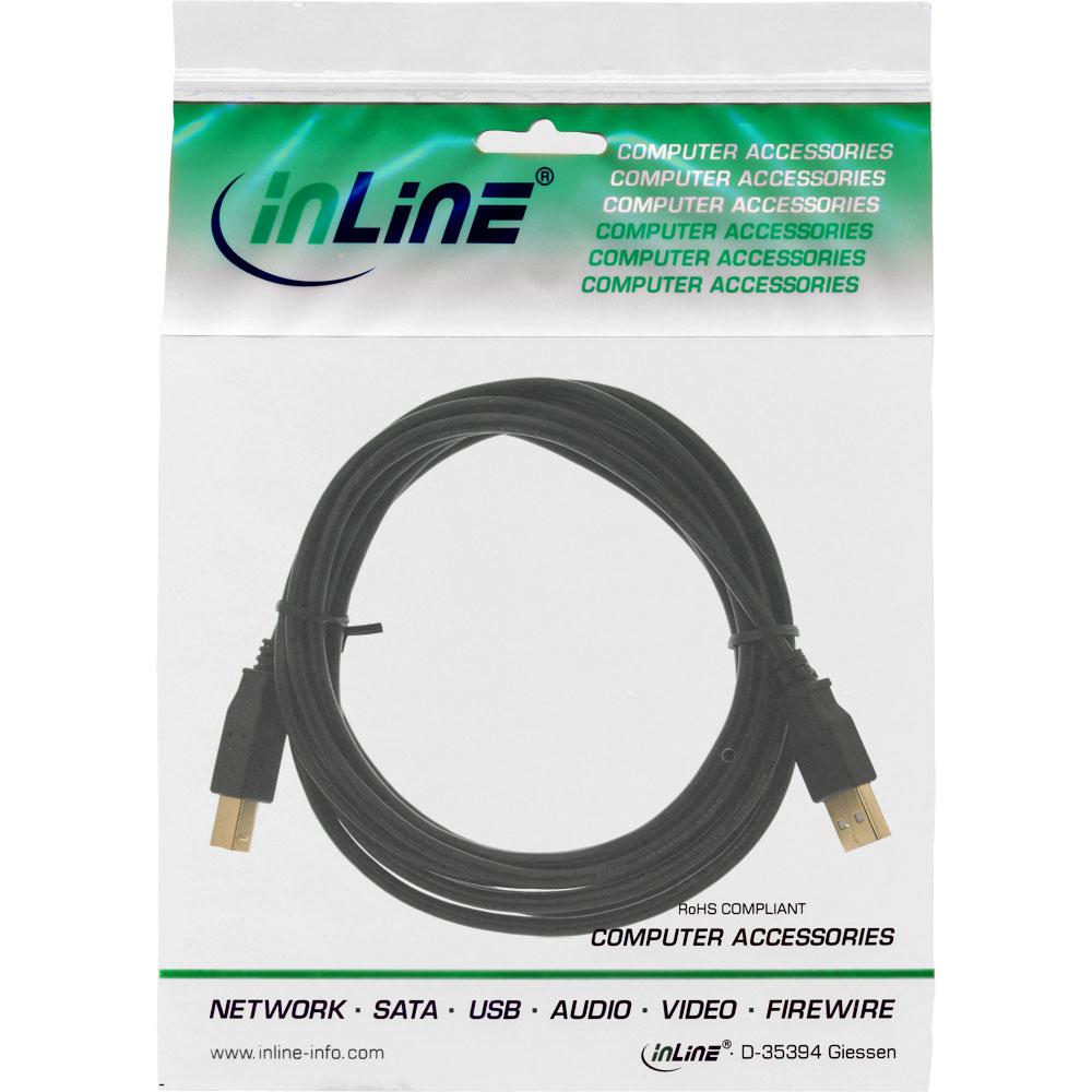 InLine USB 2.0 Cable, A to B, auksinis-plated, juodas - 2m