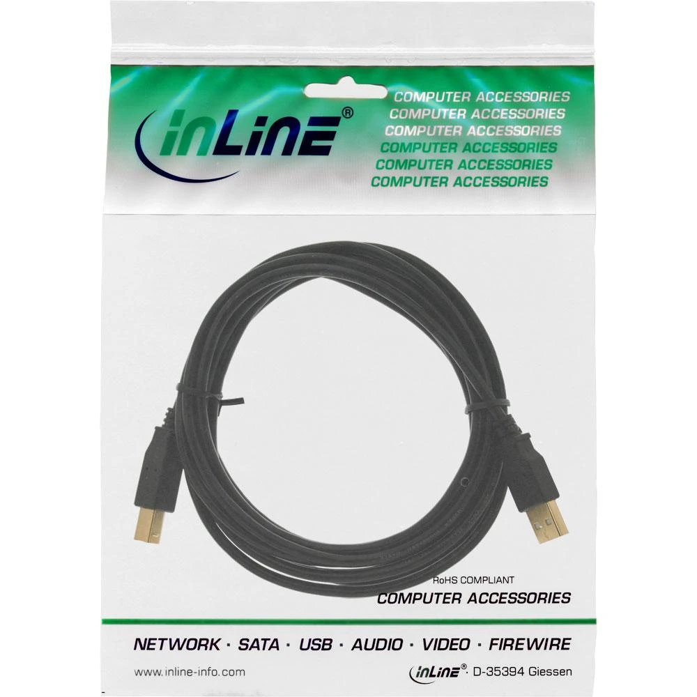MicroConnect USB laidas InLine USB-A - USB-B 3 m juoda (34535S)