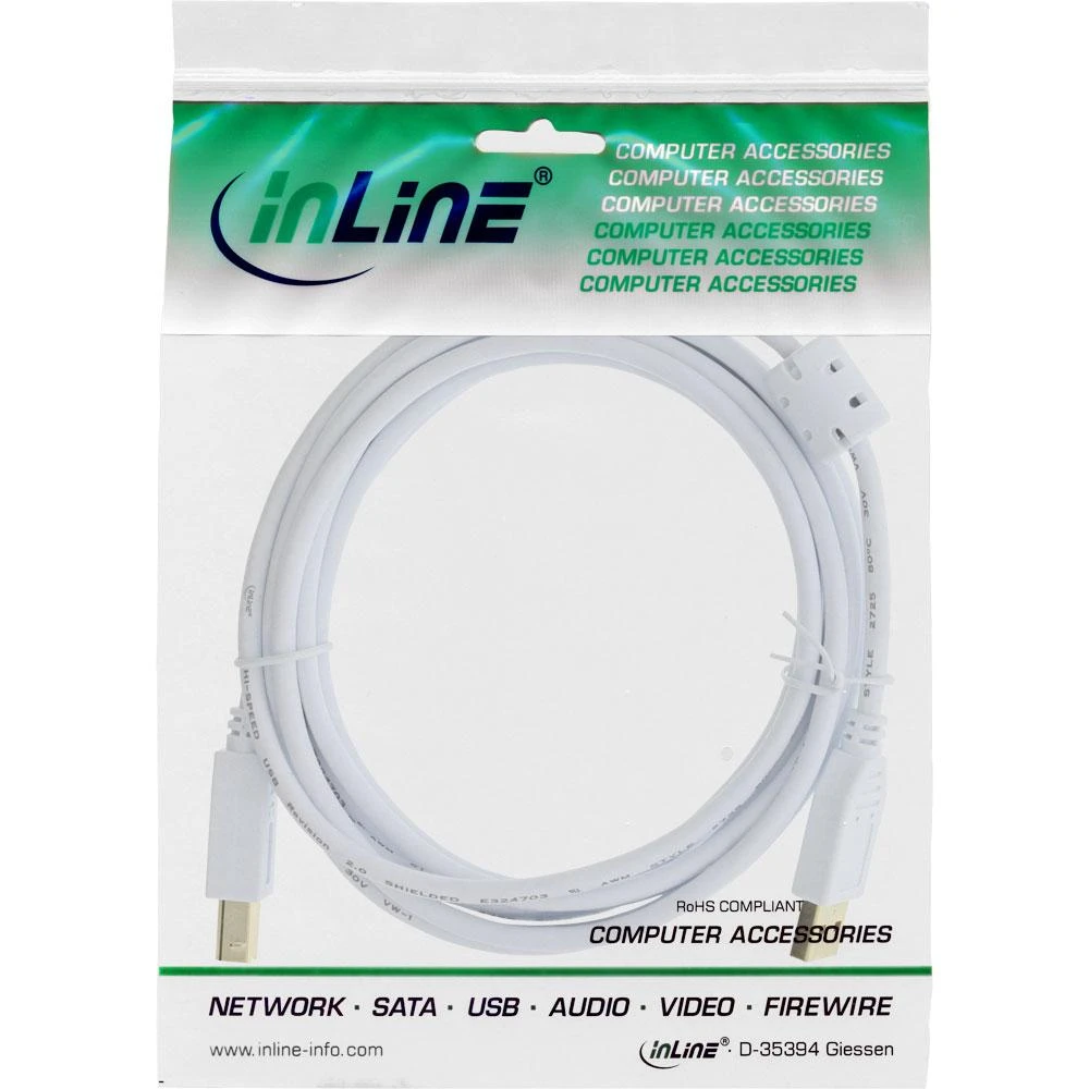 Kabelis USB InLine USB-A - USB-B 3 m Baltas (34535W)