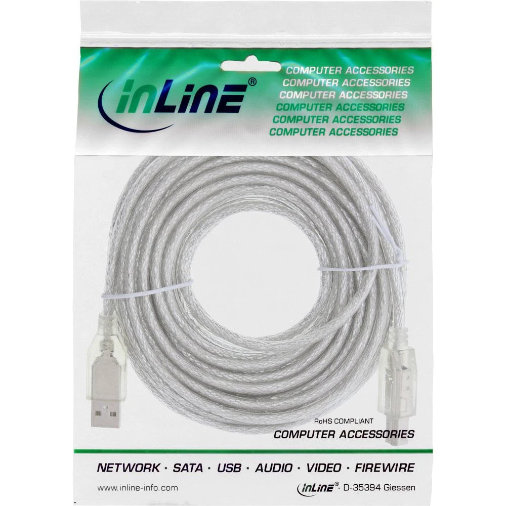 InLine USB 2.0 laidas, nuo A iki B, skaidrus - 10m