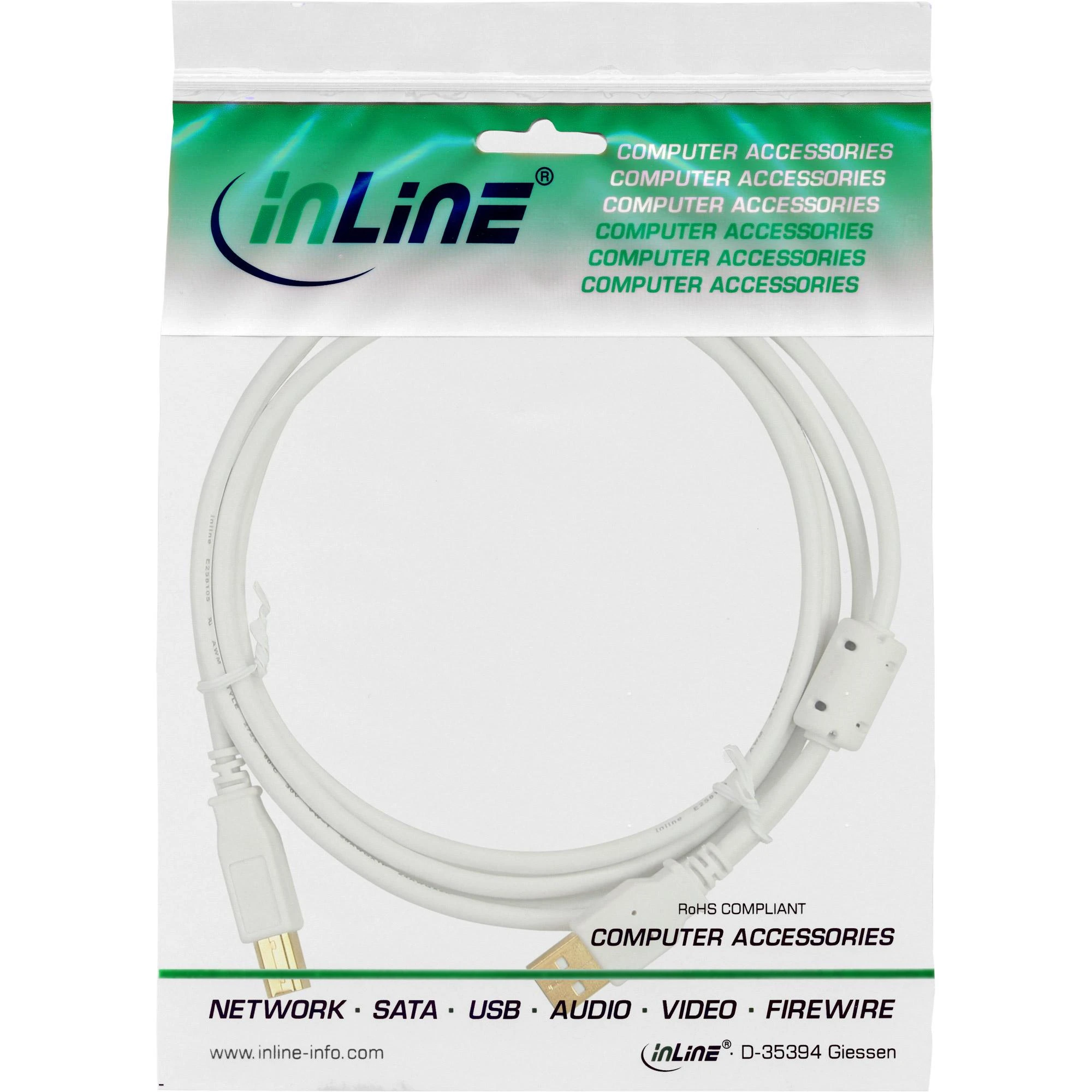 Kabelis USB InLine USB-A - USB-B 5 m Baltas (34555W)