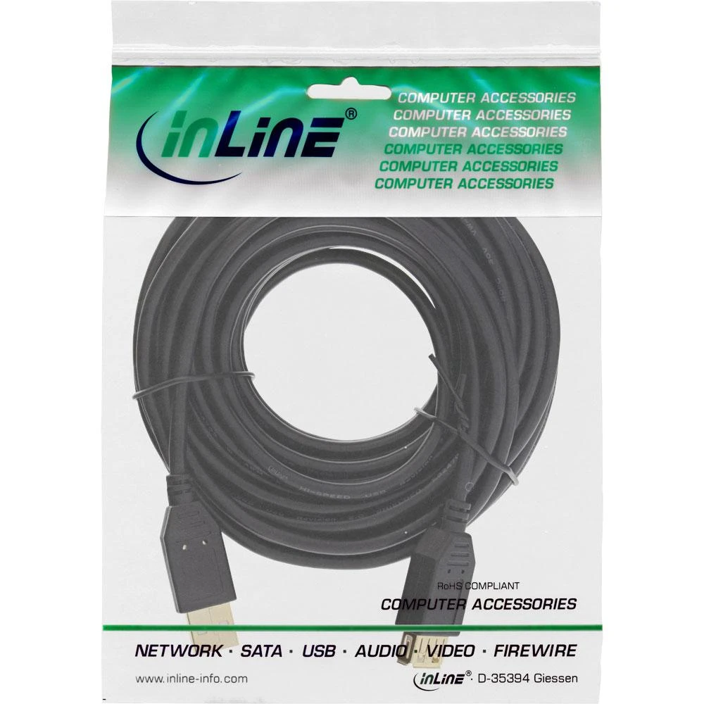 Kabelis USB InLine USB-A - USB-A 10 m Juodas (34611S)