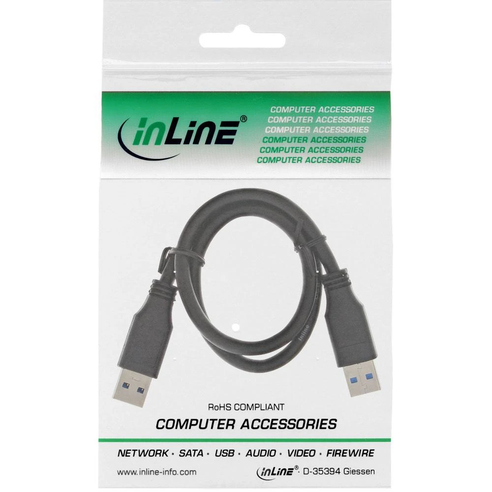 USB 3.0 laidas „InLine“, A–A, juodas – 0,3 m