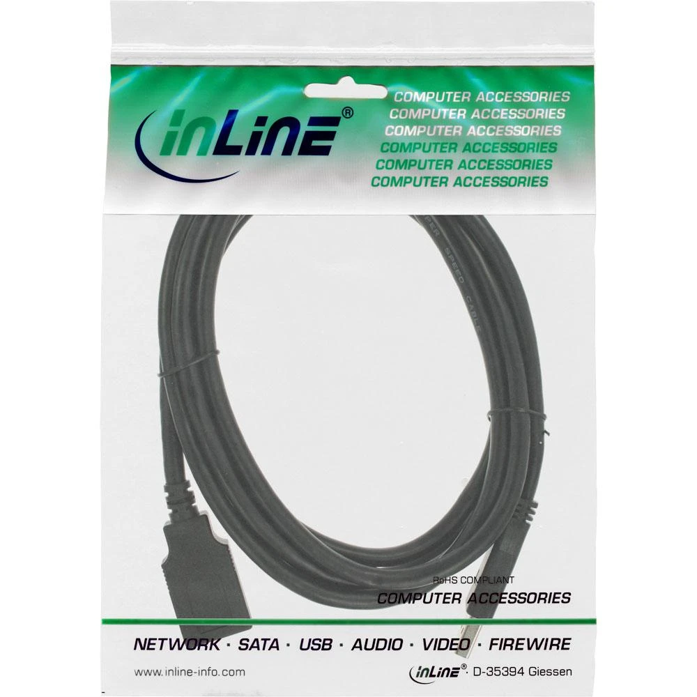 Kabelis USB InLine USB-A - USB-B 2.5 m Juodas (35625)