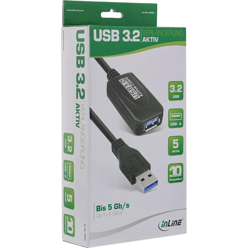 InLine USB-A 3.2 Gen.1 plėtinys, USB-A į USB-A, juodas - 5 m