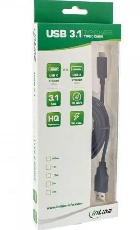 InLine USB 3.2 Gen.2 kabelis, tipas C iki A vyriškas/vyriškas, juodas - 2m