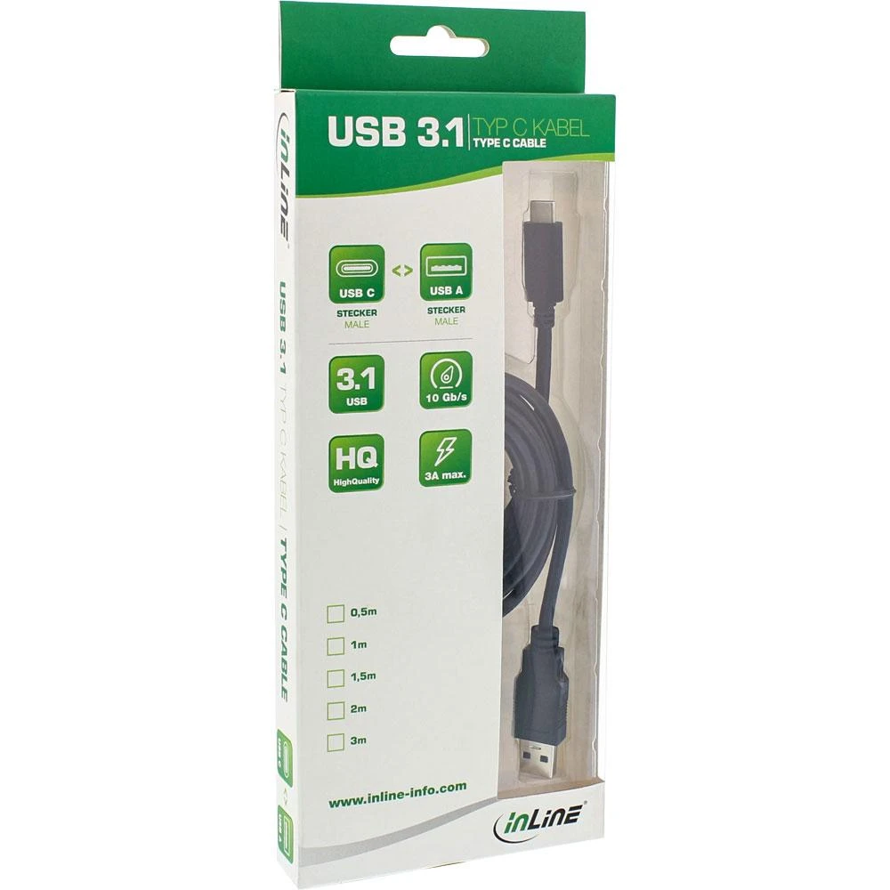Kabelis USB InLine USB-A - USB-C 0.3 m Juodas (35717)