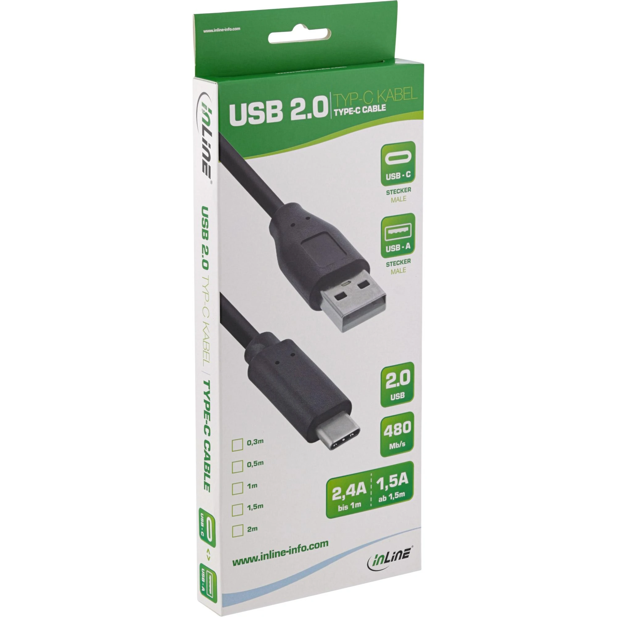 Kabelis USB InLine USB-A - USB-C 3 m Juodas (35733)