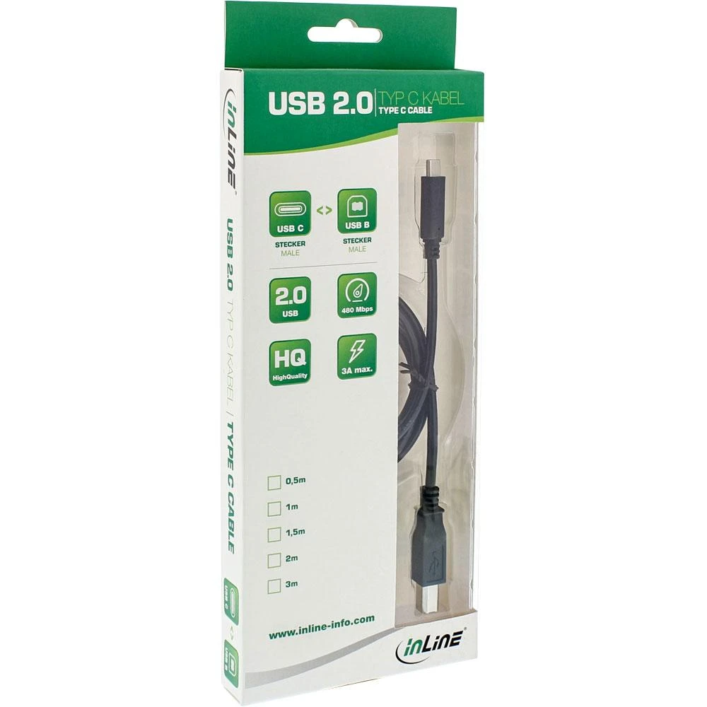 USB kabelis InLine USB-C - USB-B 5 m Juodas (35765)