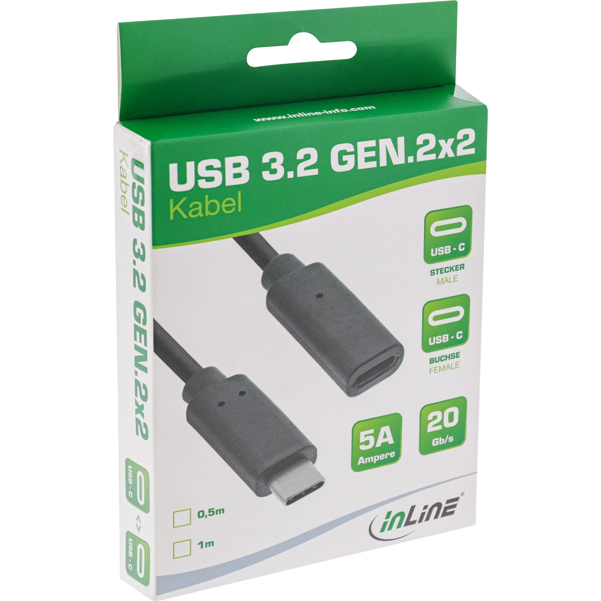 USB kabelis InLine USB-C - USB-C 0,5 m Juodas (35776)