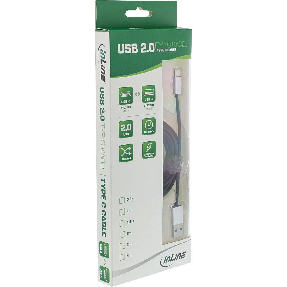 Kabelis USB InLine USB-A - USB-C 2 m Juodas (35832)