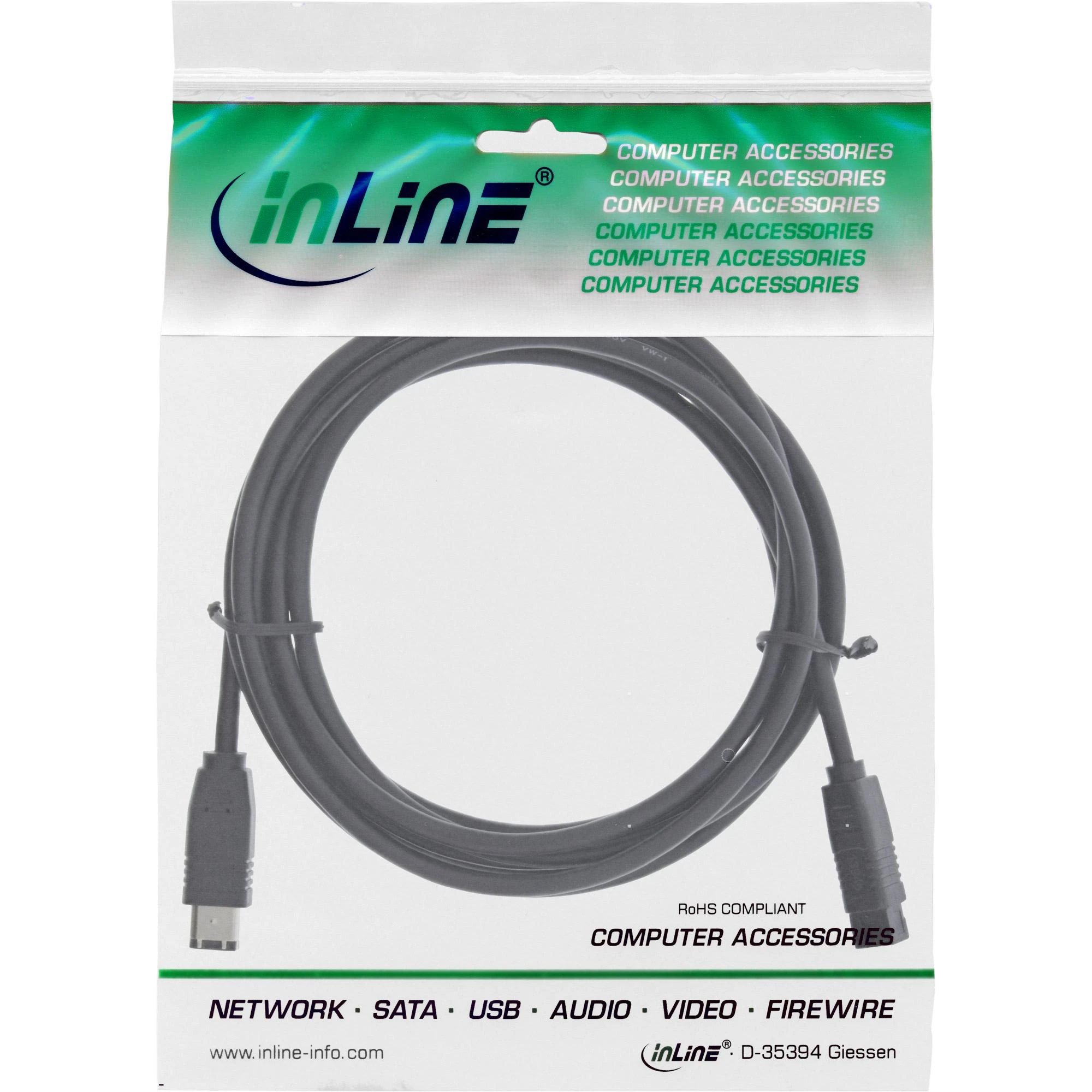 InLine Firewire 9 kontaktų – Firewire 6 kontaktų, 2m, Juodas (36902)