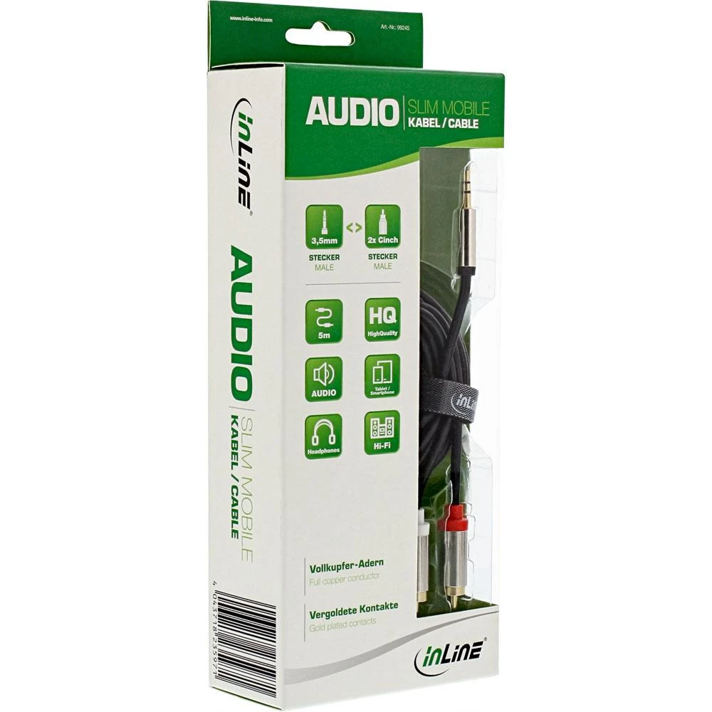 InLine 3,5 mm į RCA 5m audio kabelio pakuotė