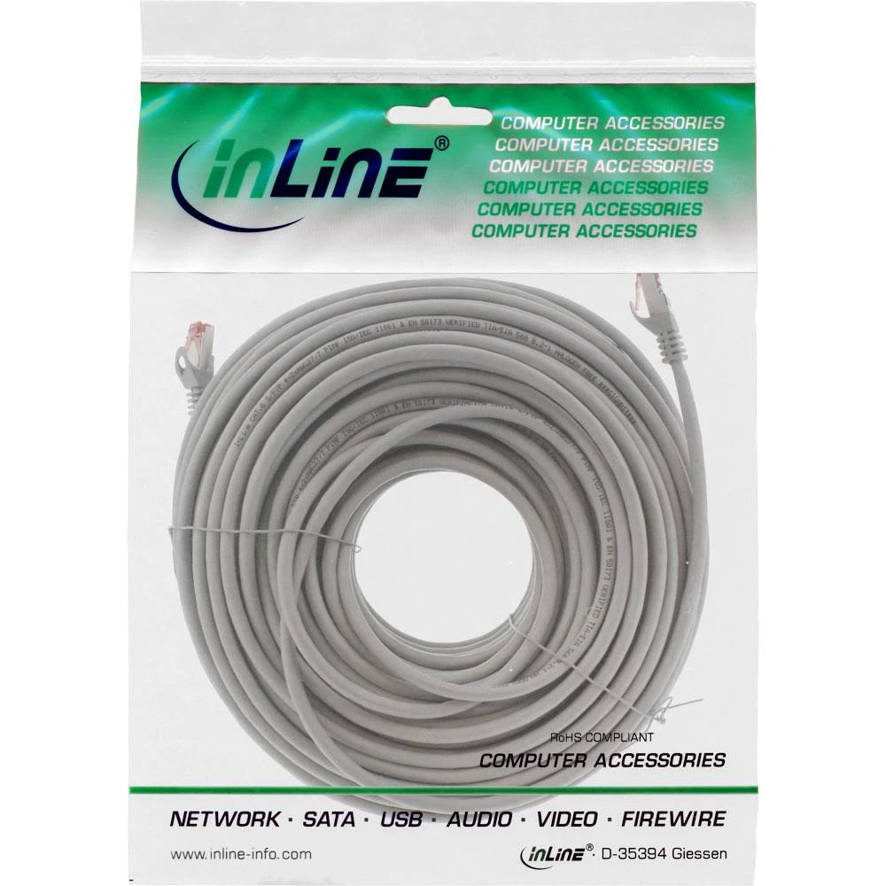 InLine Patchcord S/FTP, PiMF, Cat.6, 250MHz, be halogenų, pilka 50m (76955)