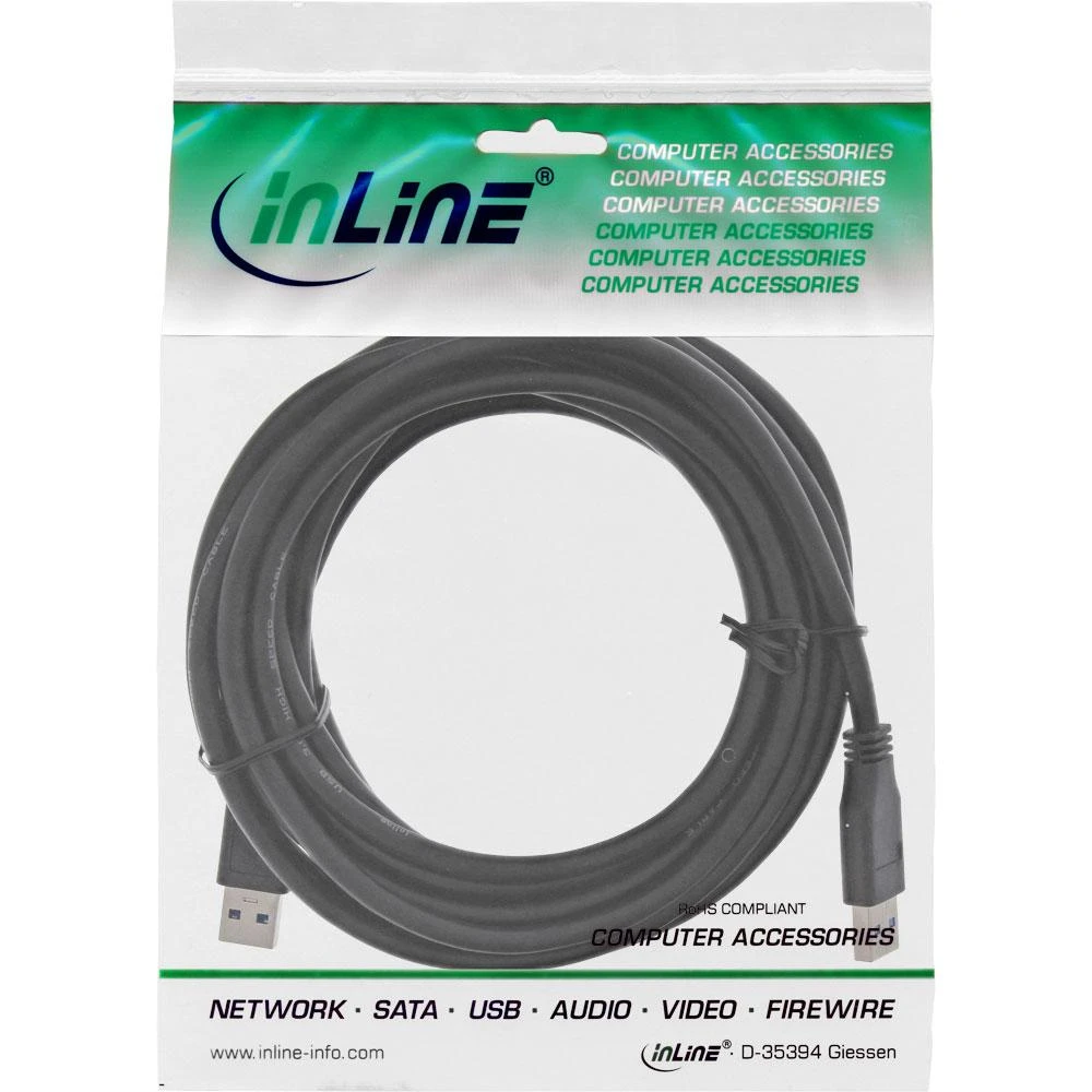 InLine USB 3.0 kabelis, nuo A iki A, juodas - 5m