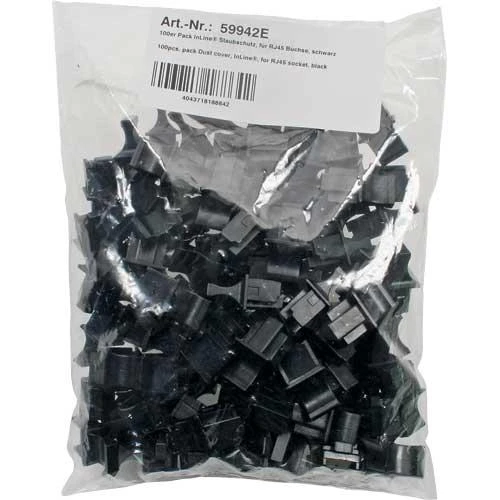 „InLine“ dulkių dangteliai RJ45 susuktos poros lizdui - juoda, 100 vnt.
