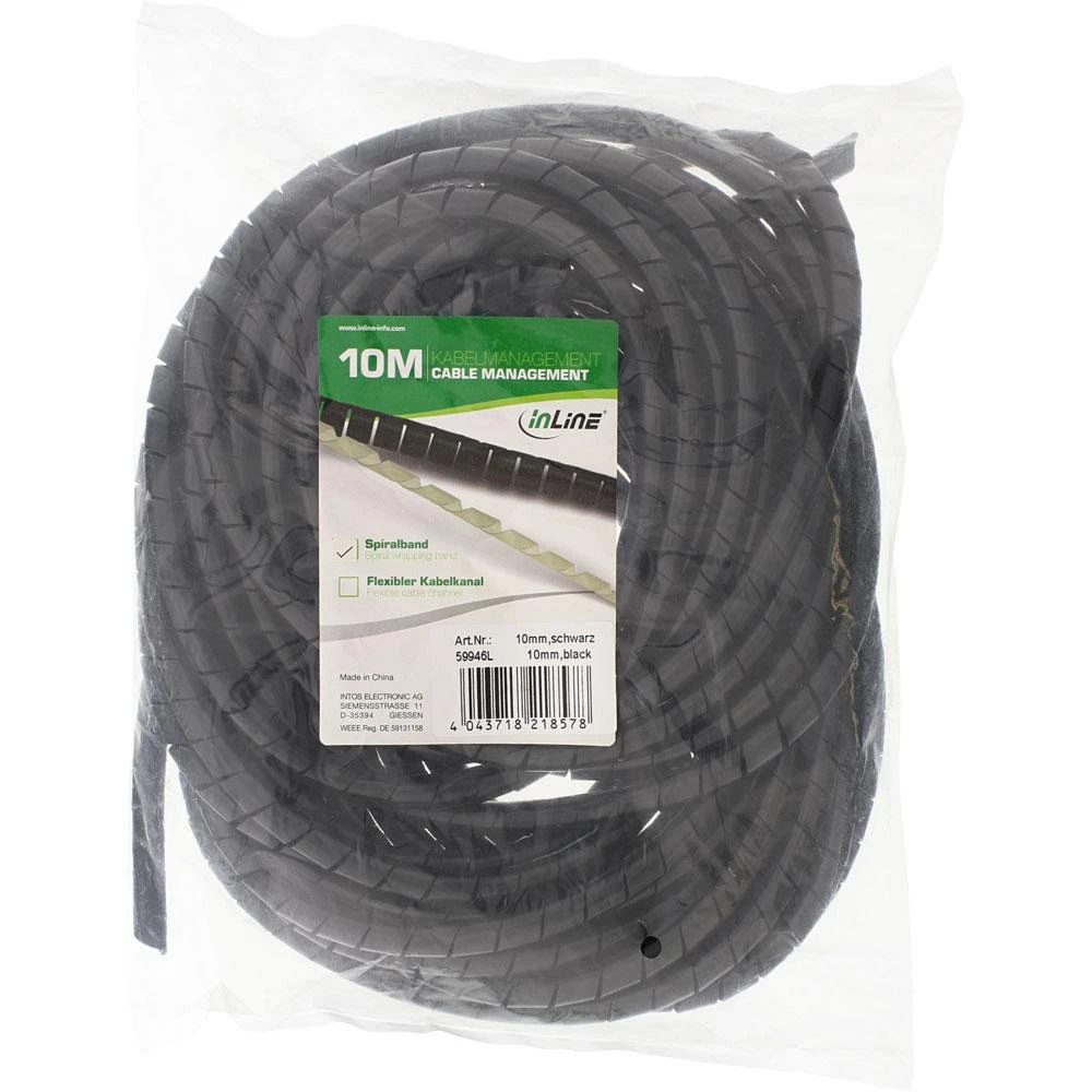 Spiralinė kabelio įvorė „InLine“, juoda - 10 mm x 10 m