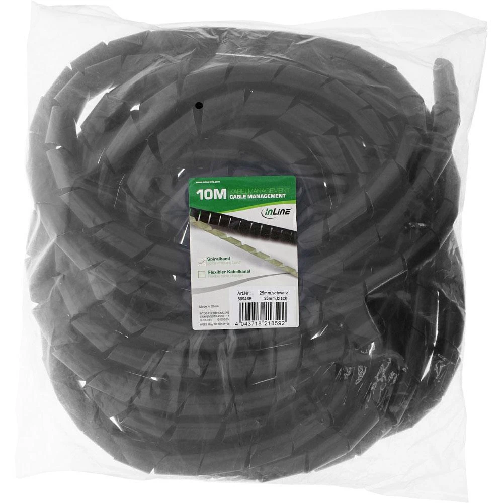 InLine spiralinės juostos kabelio mova, juoda - 25mm x 10m
