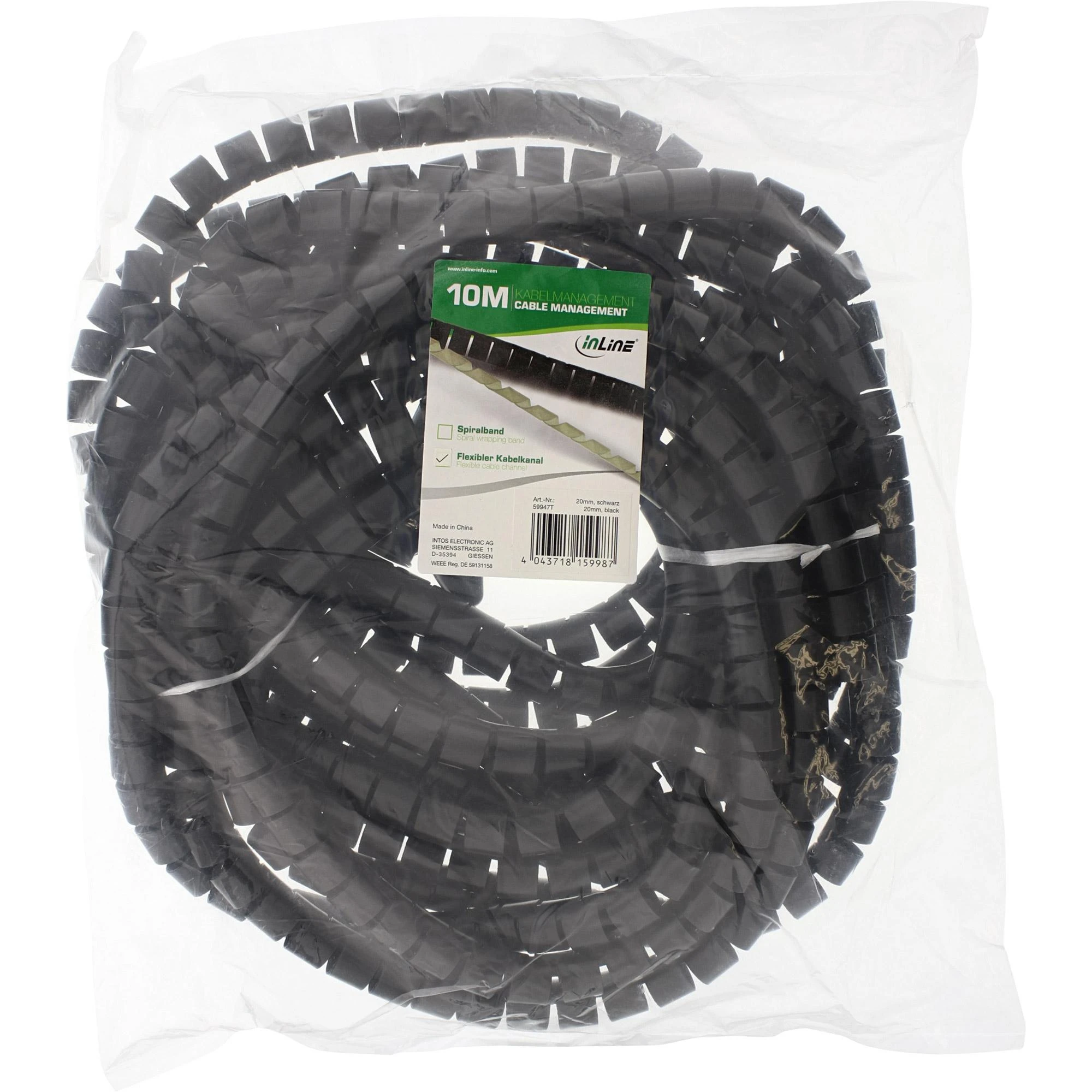 Inline Spiral Wrap kabelio apvyniojimas, 10 m ilgio, 20 mm skersmens, juodas