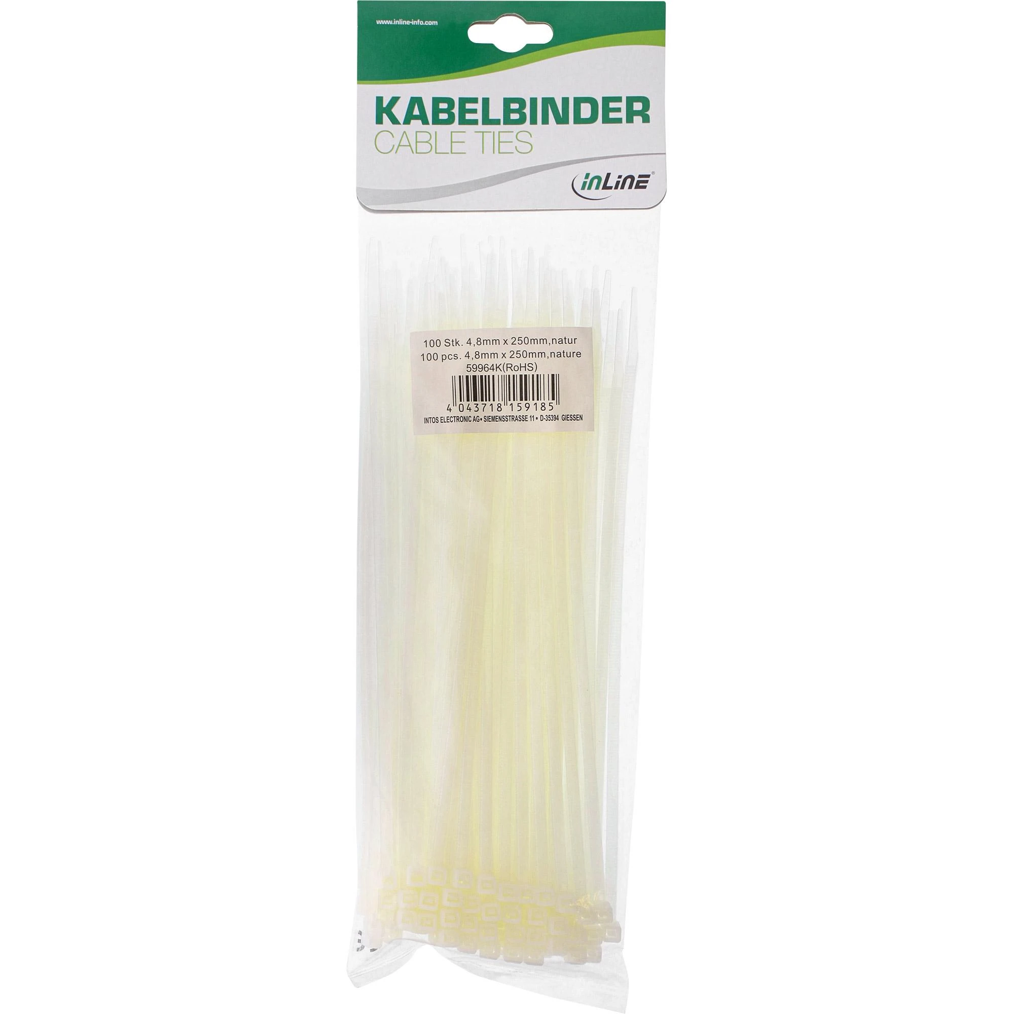 Organizatorius InLine Kabelių raištis Baltas 100 vnt (59964K)