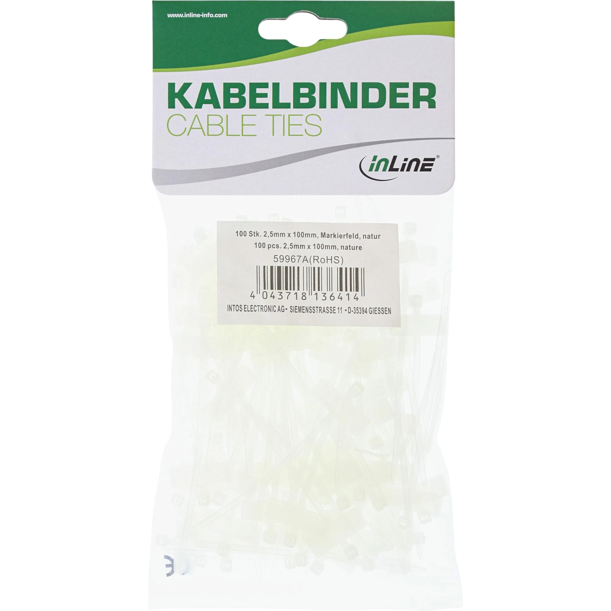 Intos Kabelių juosta InLine su žymėjimo etikete 100 vnt, 2,5 x 100 mm
