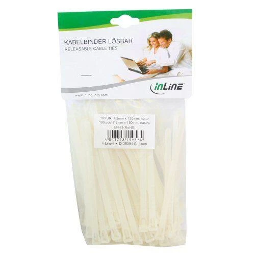 Organizatorius InLine Kabelių raištis Baltas 100 vnt (59974A)